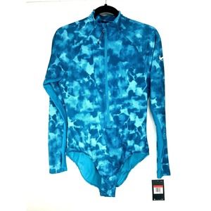 Nike Long Sleeve 1-piece Swimsuit Blue Size L Large Aquamarine Cloud Dye NWT